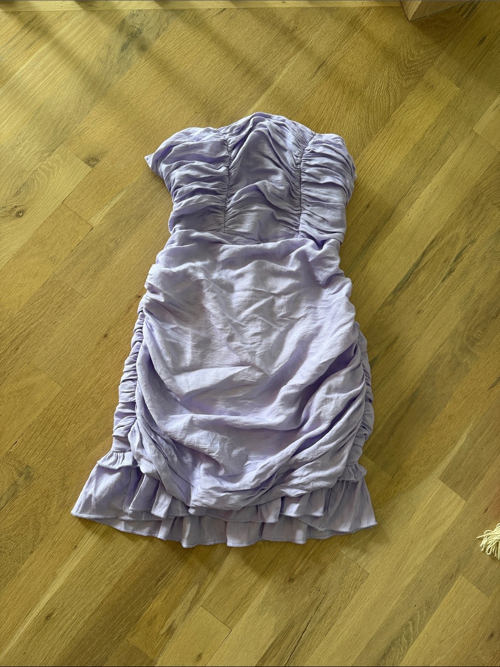 Hello Molly Lilac Ruched Strapless Mini Dress